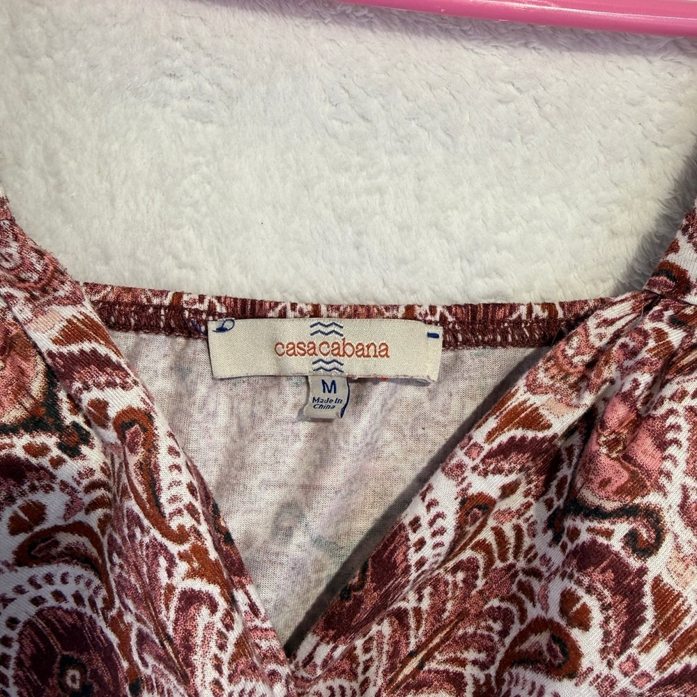 Casa Cabana Boho Paisley Tank Top M Brown Pink Festival Peplum Casual - Picture 3 of 4